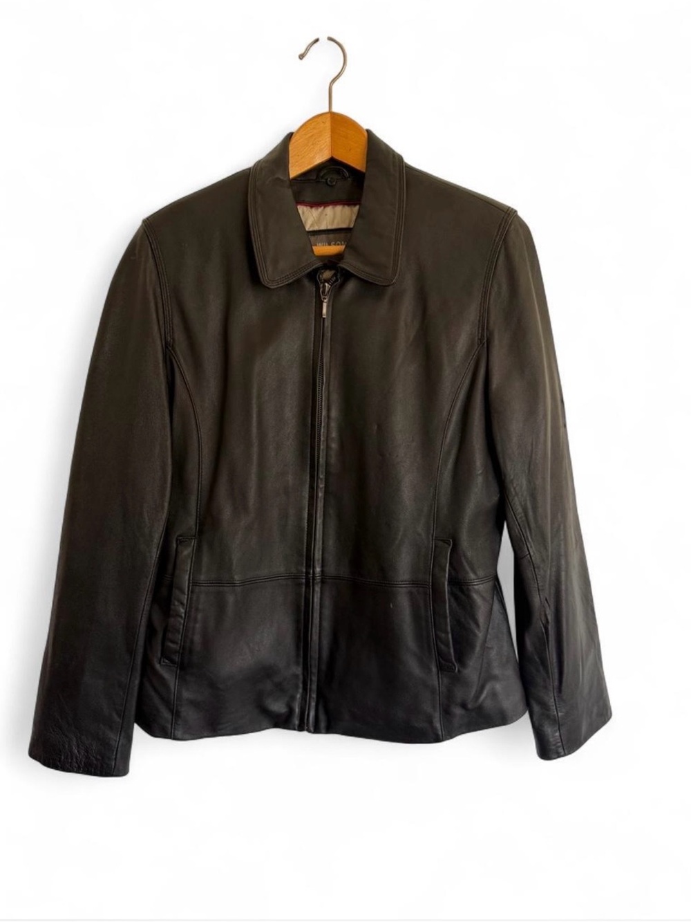 Vintage Wilsons Leather Black Zip Jacket Size L Thinsulate Insulated Biker Core